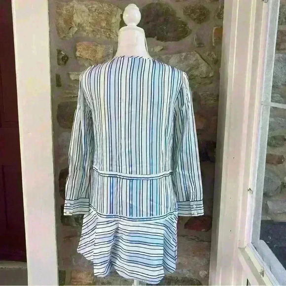 Alexis Nicholina Amalfi Blue Stripe Long Sleeve Ruffle Mini Dress Women’s Medium - Picture 9 of 15